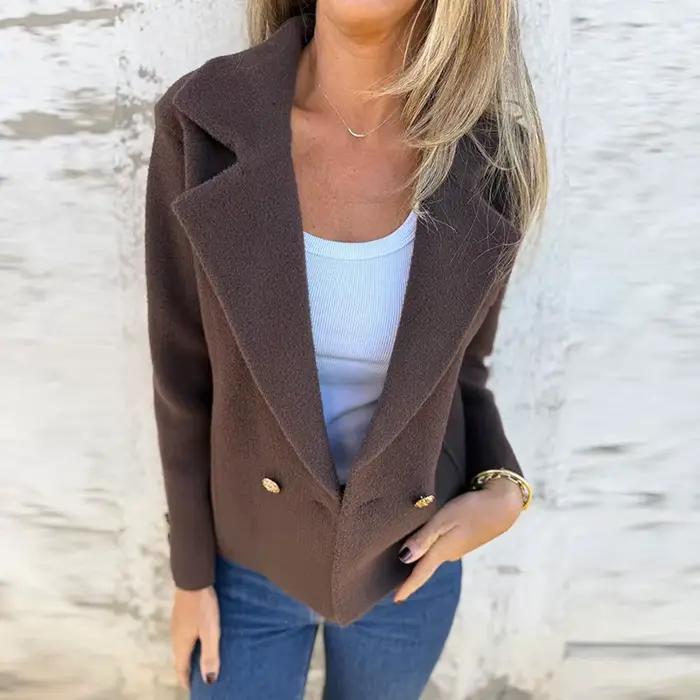 Cardigan décontracté veste col à revers élégant femmes automne hiver manteau vêtements d'extérieur couleur unie bouton