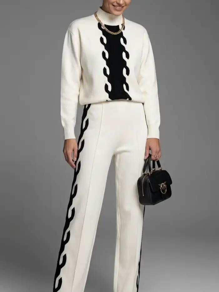 Krisstarsgirls femmes tricot contraste couleur pull hauts 2025 automne printemps nouveau col haut manches longues épissé dames pulls