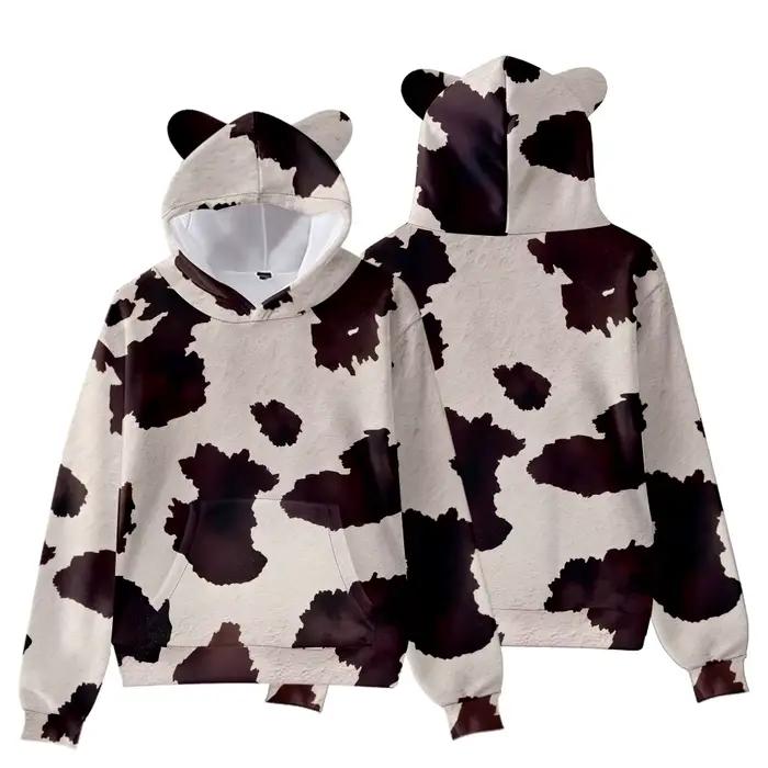 Sweat à capuche imprimé vache pour femmes