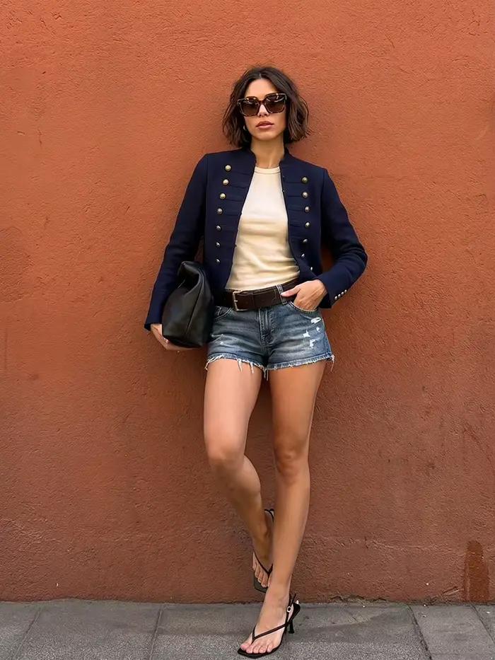 HH Cardigan en tricot style militaire français pour femme