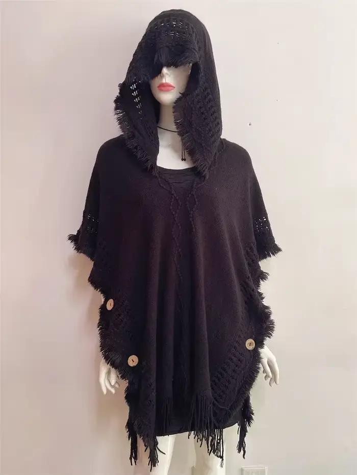 Cape Poncho à capuche en Crochet