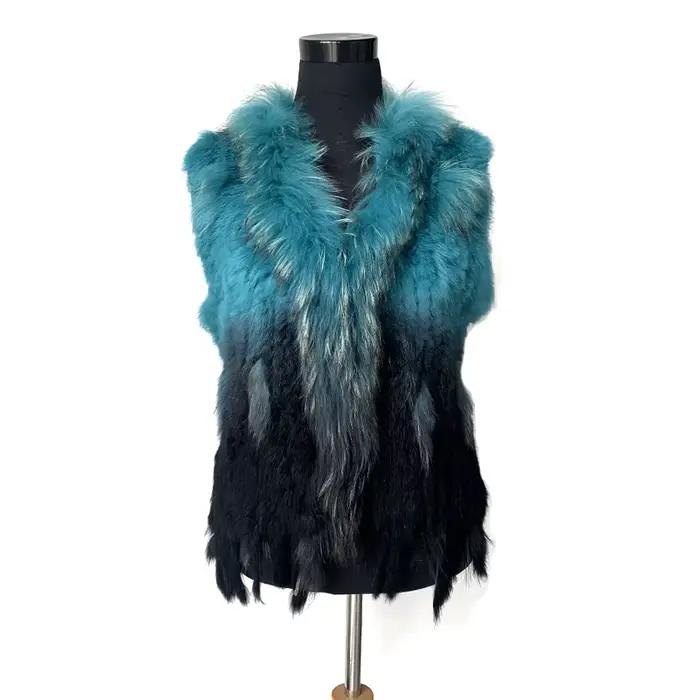 17 gilet en vraie fourrure de lapin naturel pour femmes avec col
