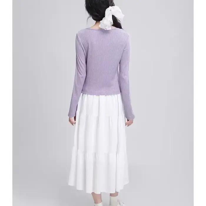 Pull à manches longues et col en v pour femme