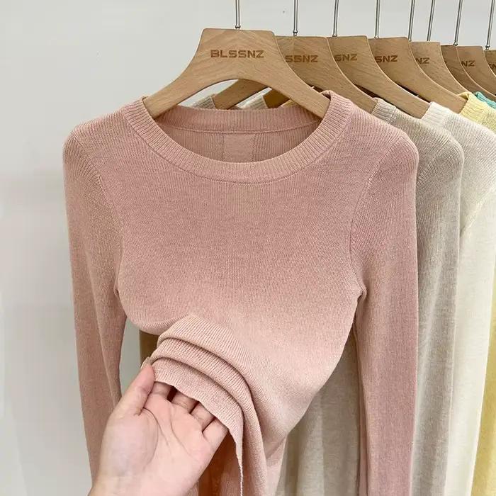 OCEANLOVE couleur bonbon mince Femme chandails solide col rond mode coréenne pulls bases printemps automne doux Pull