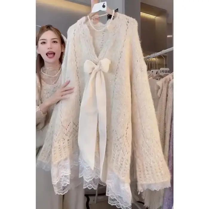 Pull en tricot ajouré en dentelle pour femme