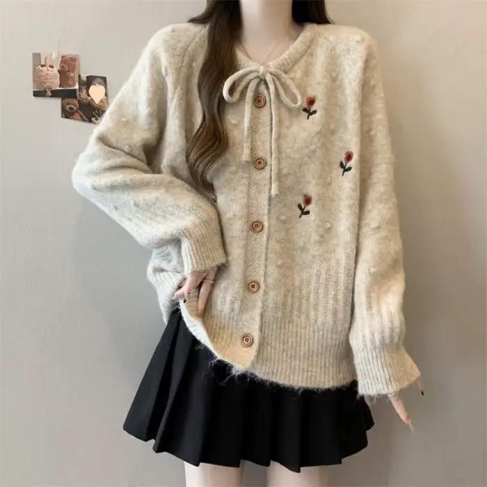 Veste pull à fleurs pour femmes