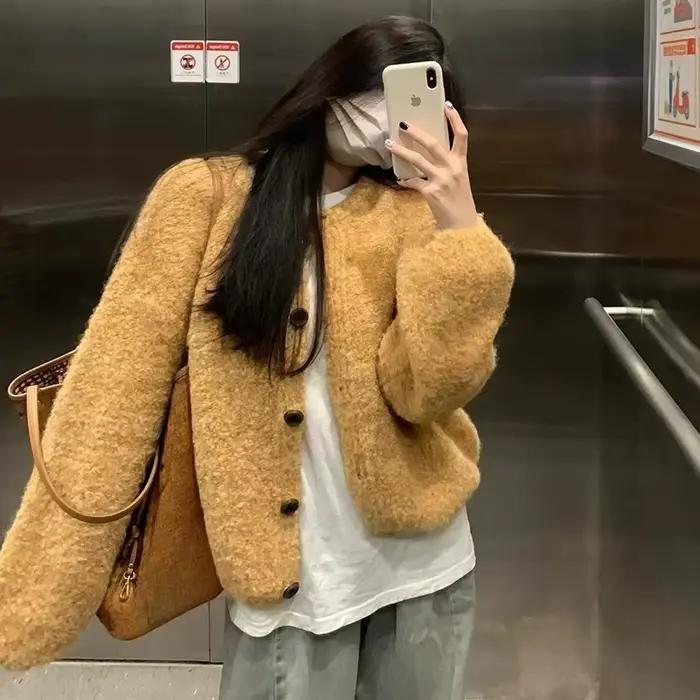 Cardigan en tricot pour femme, collection automne 2025, coupe courte et ample