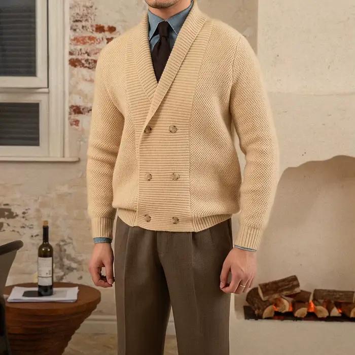 Mr. Deer-Cardigan en laine à double boutonnage avec col châle