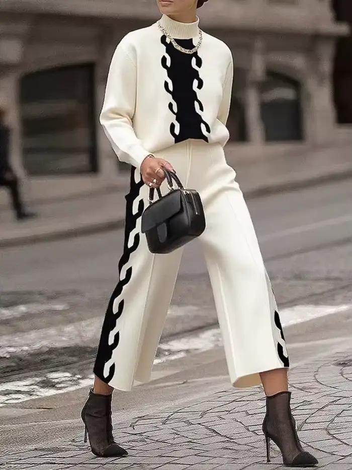 Krisstarsgirls femmes tricot contraste couleur pull hauts 2025 automne printemps nouveau col haut manches longues épissé dames pulls