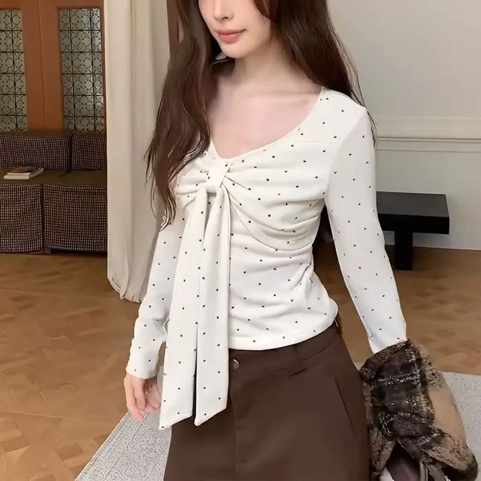 Pull à manches longues et col en v pour femme