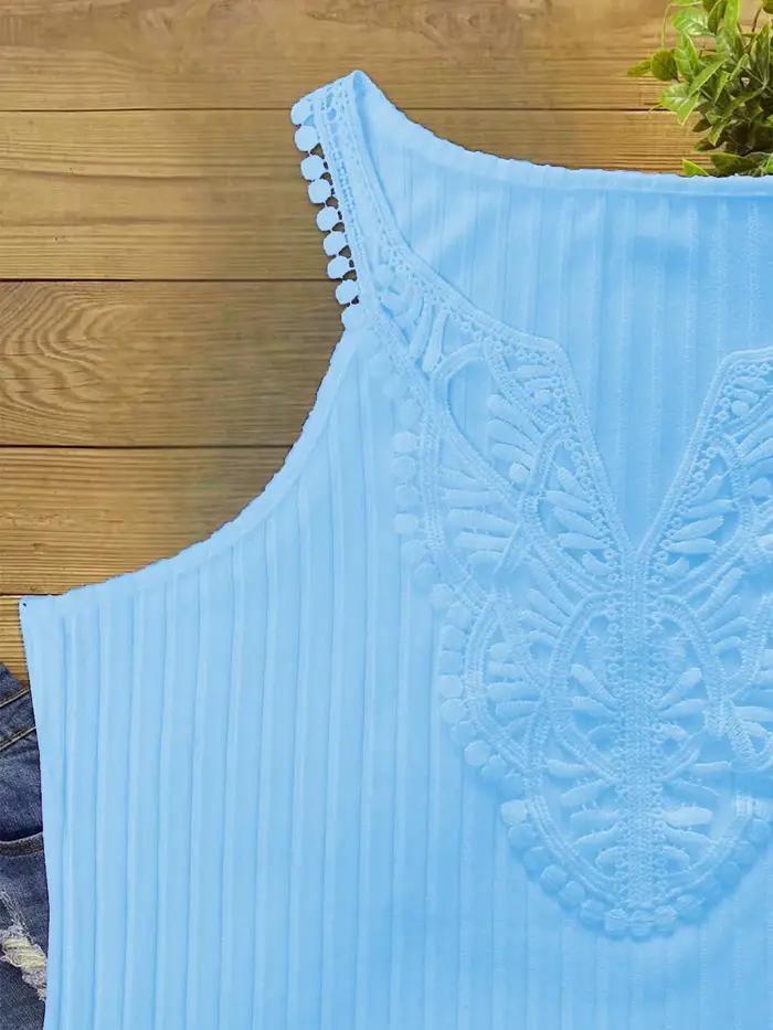 Gilet d'été élégant en dentelle pour femme – Tissu élastique sans manches à col en V