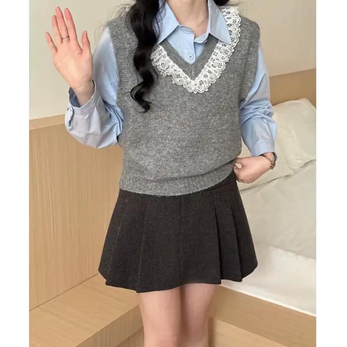 Gilet tricoté ample en dentelle