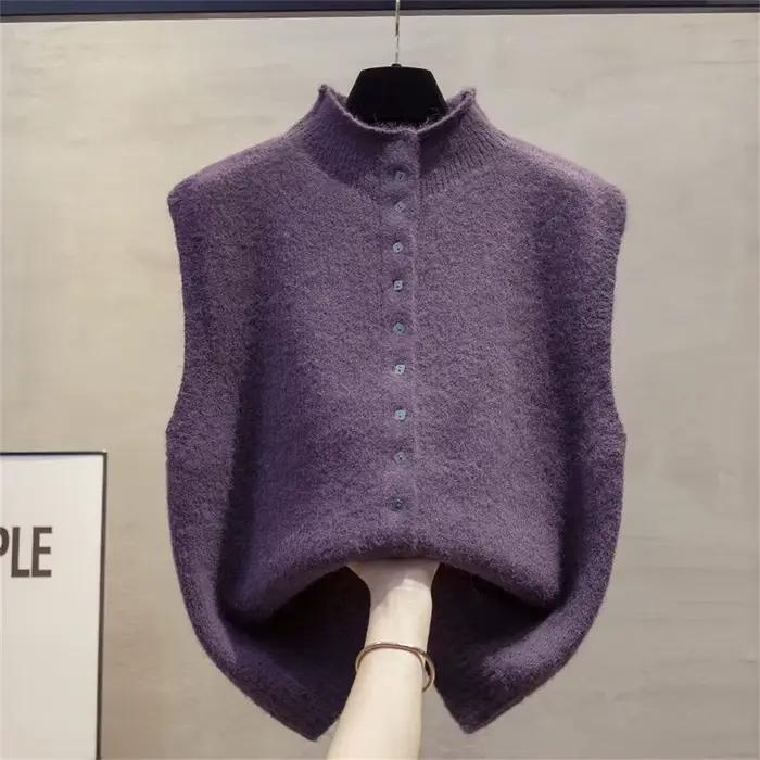 Gilet préppy sans manches col rond pour femmes en polyester et coton, élégant et confortable pour l'automne et l'hiver, idéal pour les étudiantes et jeunes professionnelles