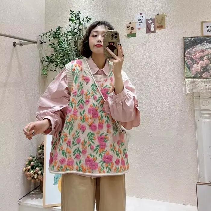Pull en tricot avec broderies florales en coton pour femme, streetwear, vêtements d'extérieur, mode, confort, occasions spéciales