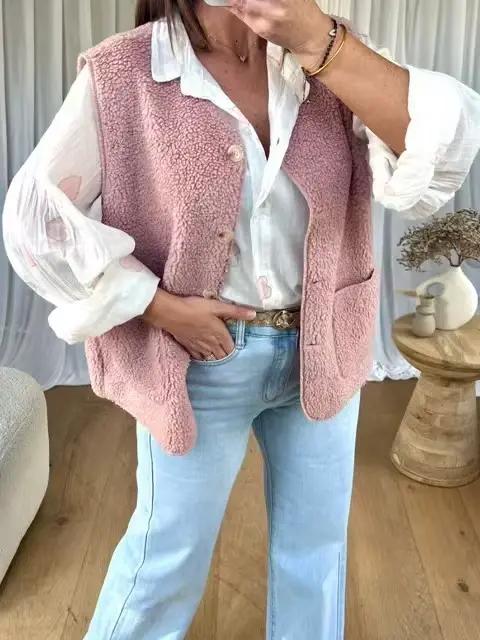Gilet en velours rose Teddy pour femme