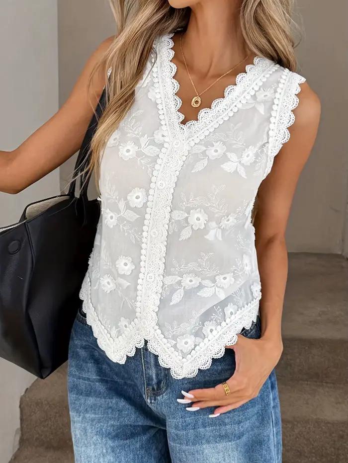 Gilet brodé à col en V avec lacets