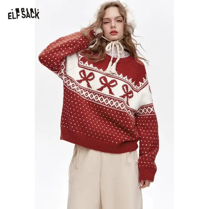 ELFSACK Pull ample Fair Isle pour femme