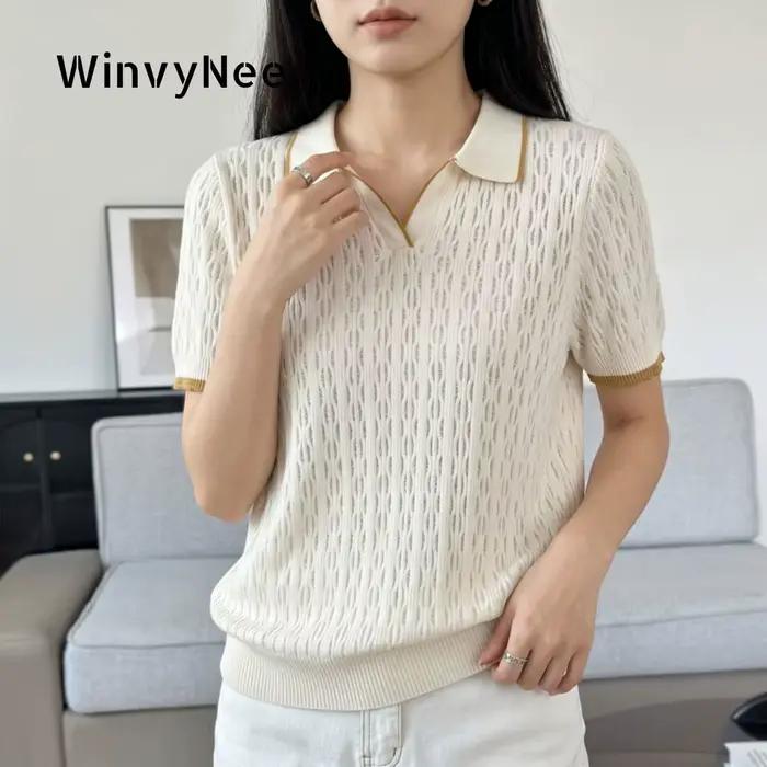 Pull en coton à col polo pour femme