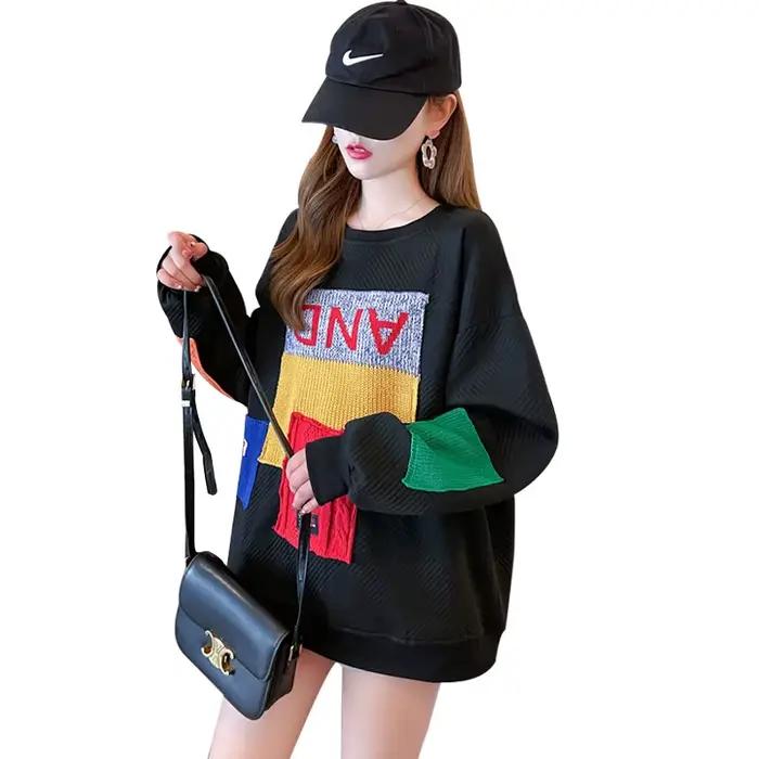 Pull femmes 2025 mode Version coréenne coupe ample à manches longues Patch Design sens Niche col rond