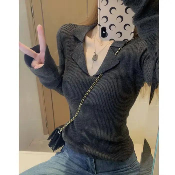 Pull à manches évasées et col POLO pour femme