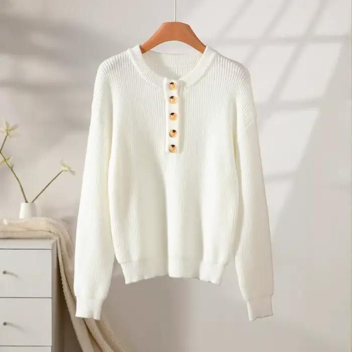 2025 col semi-ouvert mode bouton pull pull femmes automne et hiver