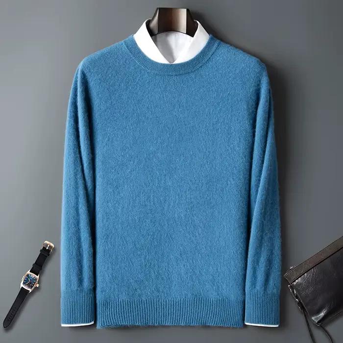 Pull à col rond en cachemire de vison pur pour homme, pull décontracté tricoté à manches longues, vêtements pour l'automne et l'hiver, 100%