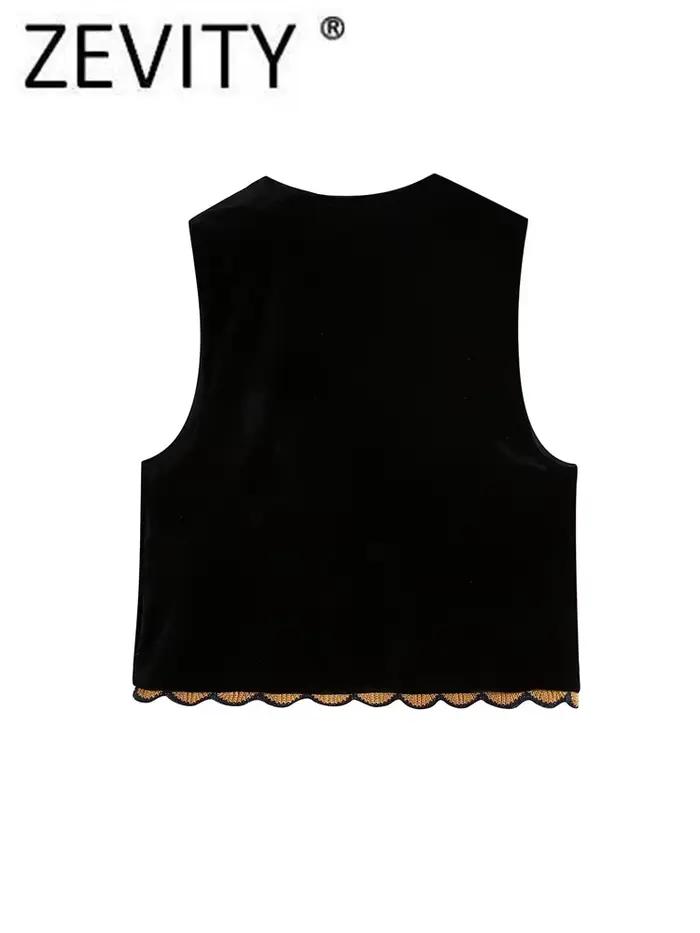 Zevity femmes Vintage paillettes fleur broderie gilet veste dames rétro style national patchwork décontracté velours