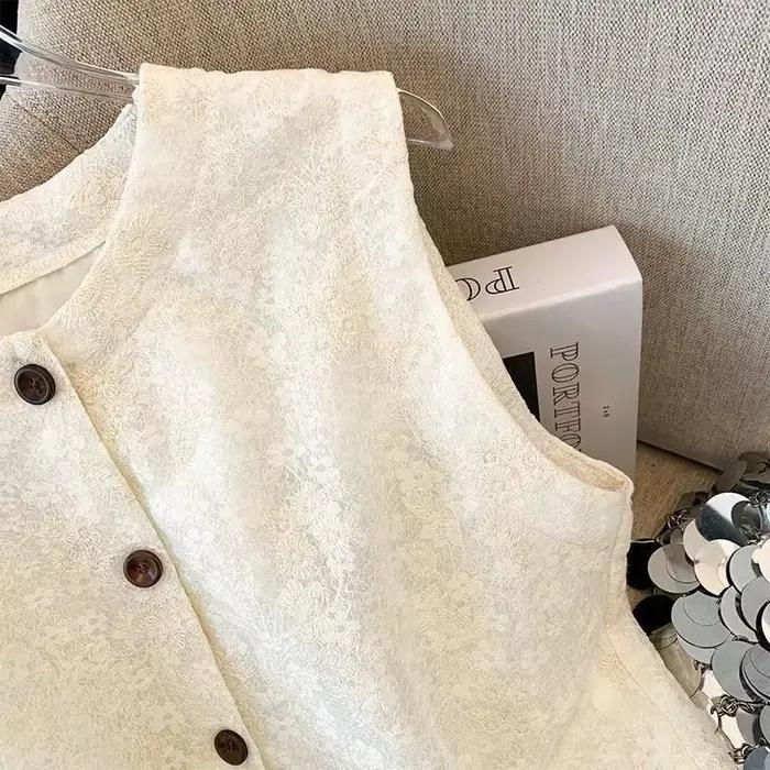 Veste gilet femme 2025 printemps automne Jacquard col rond dame vêtements d'extérieur dentelle simple boutonnage