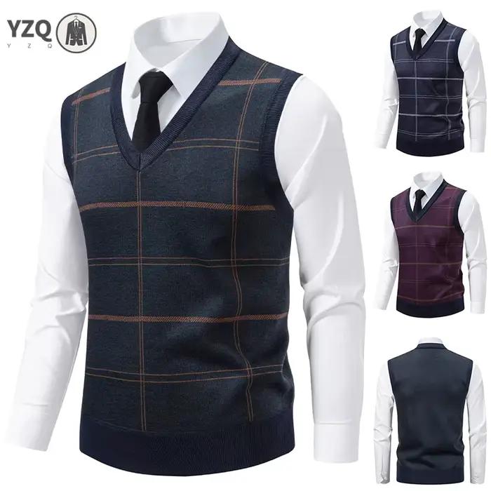 Pull tricoté à col en v pour hommes, chaud, automne hiver, grille de diamant, fleur torsadée, décontracté, mode, haut polyvalent en tricot