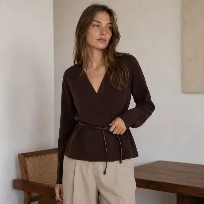 Manteau pull en tricot pour femme avec ceinture