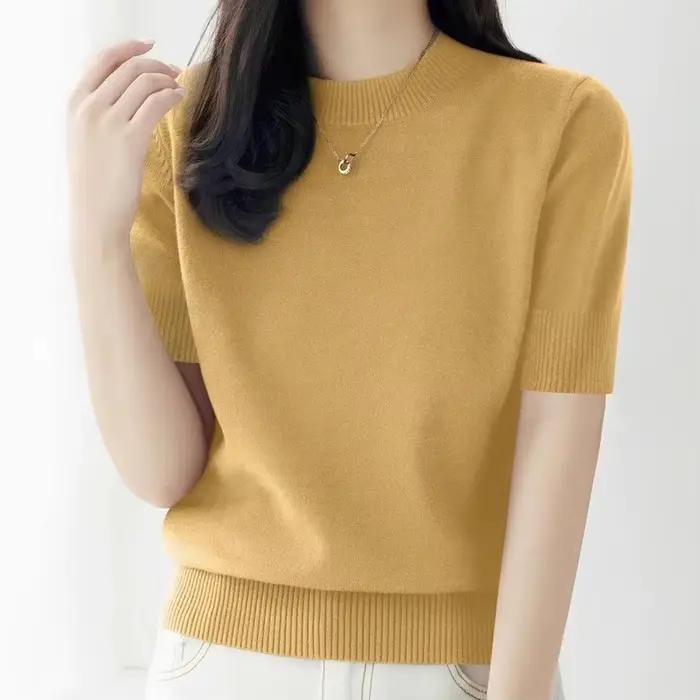 Pulls en tricot, nouveau pull en tricot noir à col rond pour femmes
