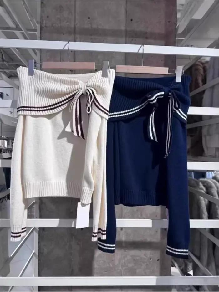 Pull à nœud papillon épaules dénudées pour femme