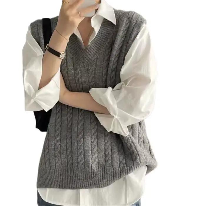 2025 nouveau pull pour femmes gilet avec décolleté tricoté ample de grande taille pour haut sans manches