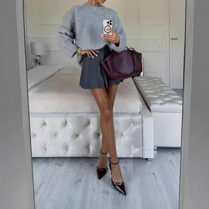 Pull gris épais pour femme