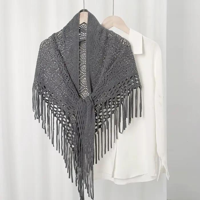 Tricot évider faux col chaud gland châle écharpe mode pull léger solide tricoté grandes écharpes femmes silencieux enveloppement