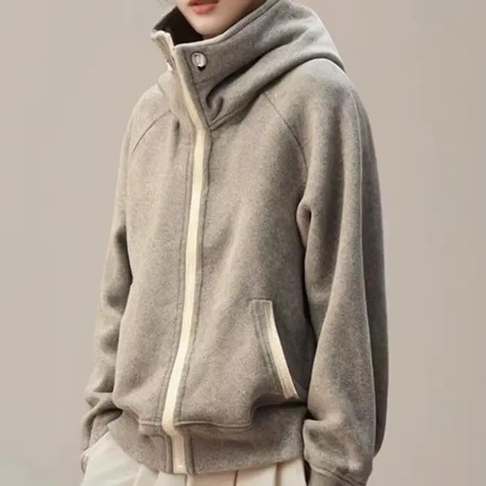 Nouveau pull à capuche court gris style baseball pour femme