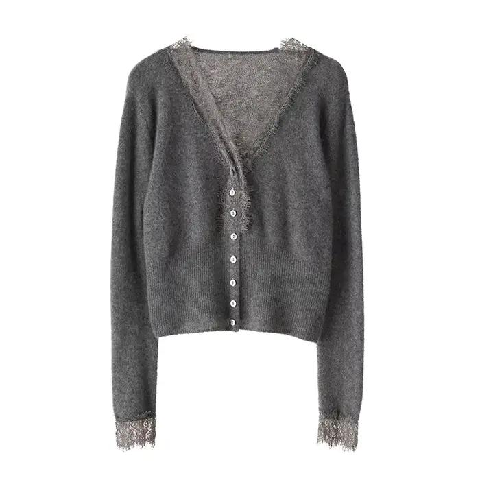 Cardigan tricoté en cachemire pour femme, pull Chic, manteau court, décontracté, col en v, chemise ample, printemps et automne 20224, 100%