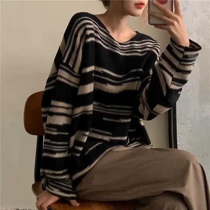 Pull rayé à manches longues pour femme