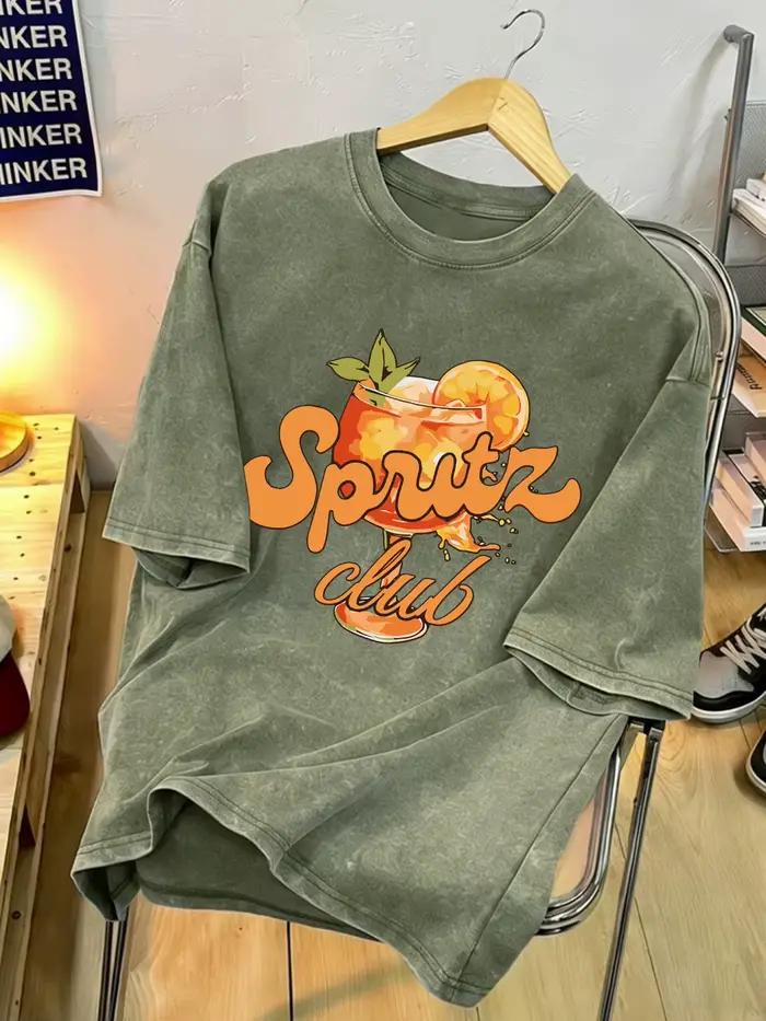 T-shirt Rétro Lavé pour Homme avec Motif 'Vin à la Saveur d'Orange Délicieux', en Coton Doux et Respirant, Style Urbain Décontracté pour l'Été
