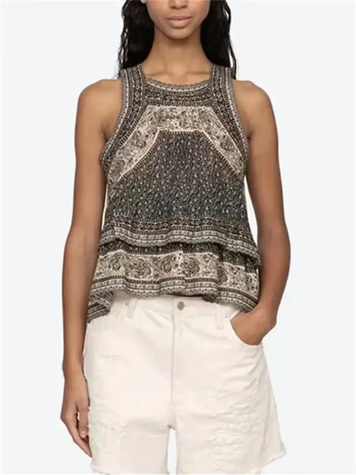 Gilet imprimé Vintage + chemise pour femmes