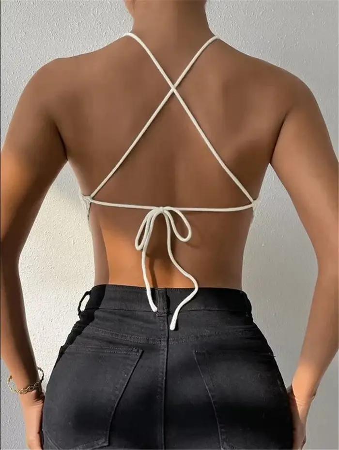 Gilet tricoté à nouer au cou design pull haut enveloppant la poitrine pour femmes occassions spéciales printemps été