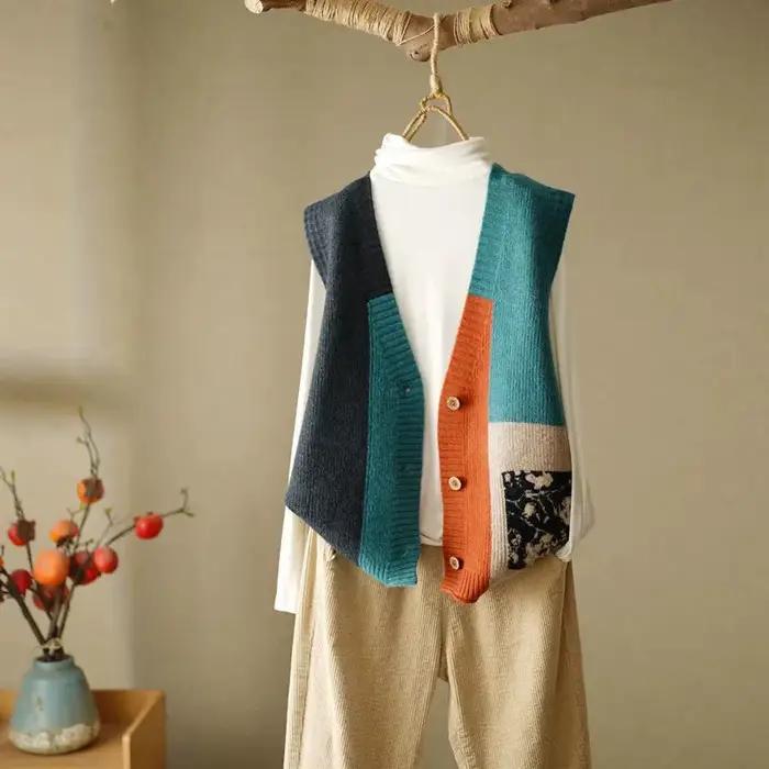 Pull cardigan rétro avec col en V pour femme