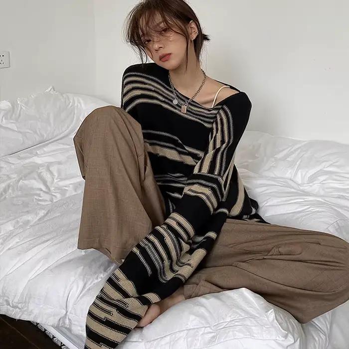 Pull rayé à manches longues pour femme