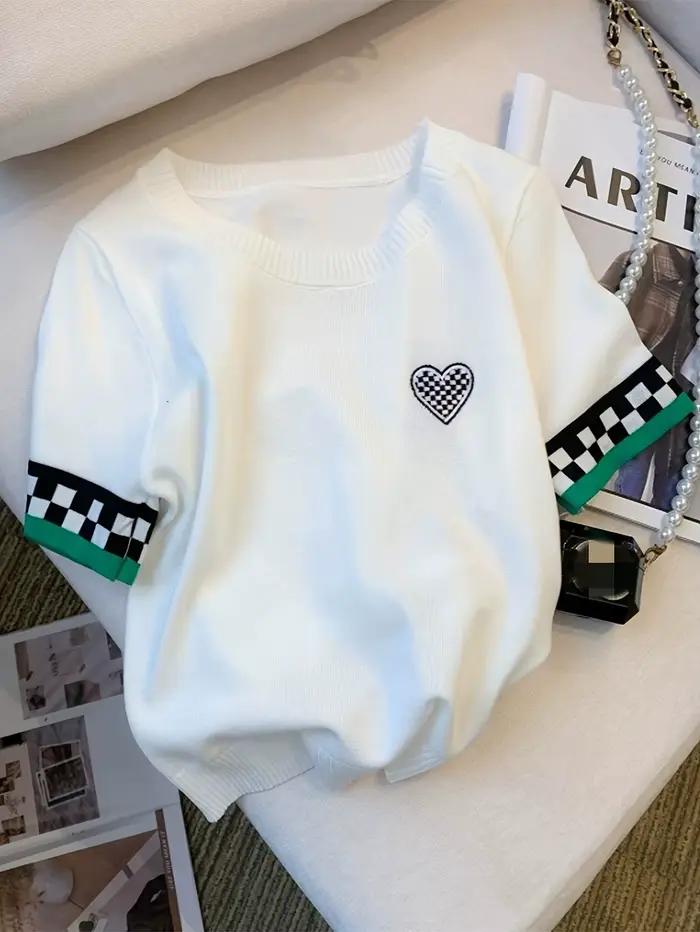 Pull côtelé à motif de cœur pour femme