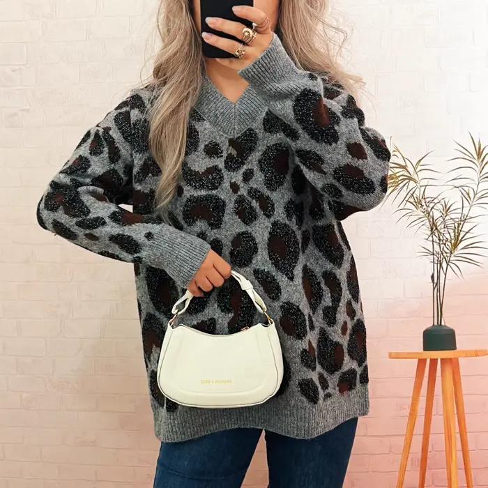 Mode décontracté ample imprimé léopard pull femmes