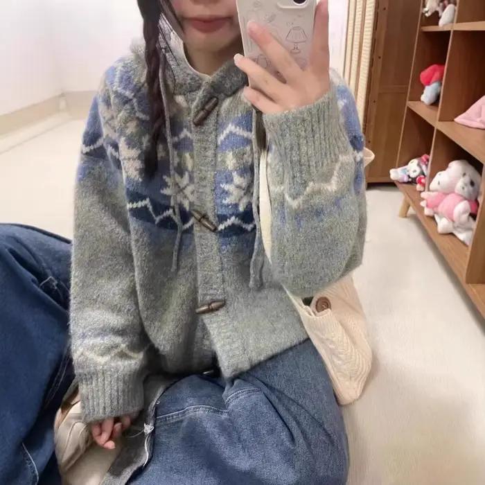 Cardigan Vintage américain Mohair Fair Isle