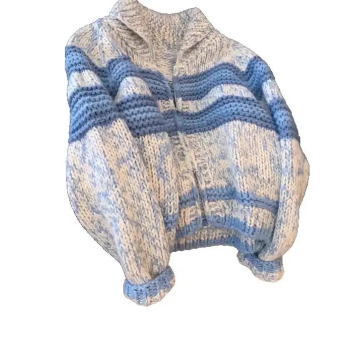 Cardigan coréen à rayures bleues
