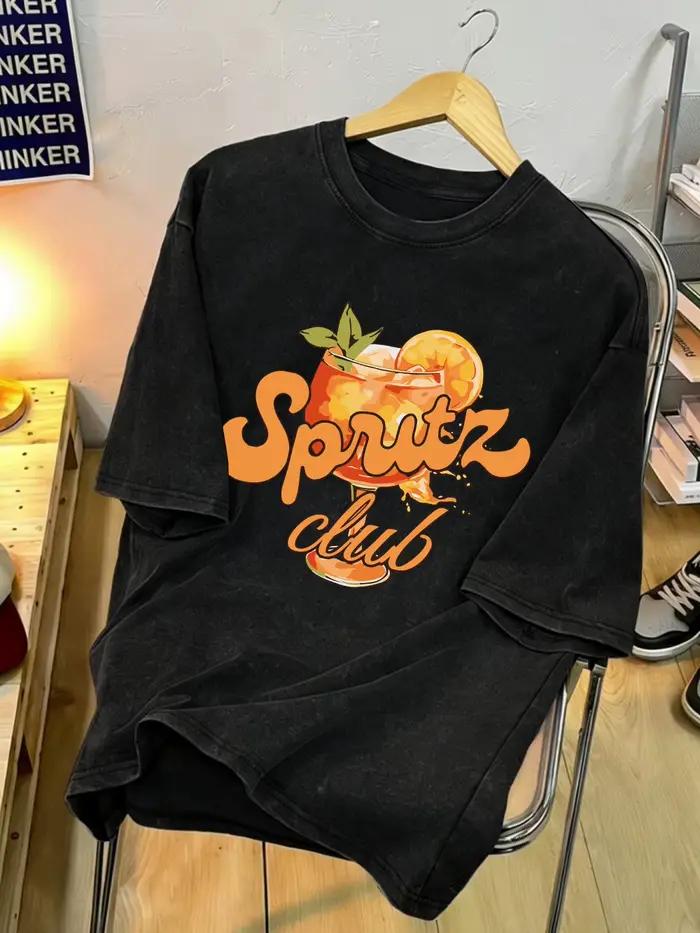 T-shirt Rétro Lavé pour Homme avec Motif 'Vin à la Saveur d'Orange Délicieux', en Coton Doux et Respirant, Style Urbain Décontracté pour l'Été