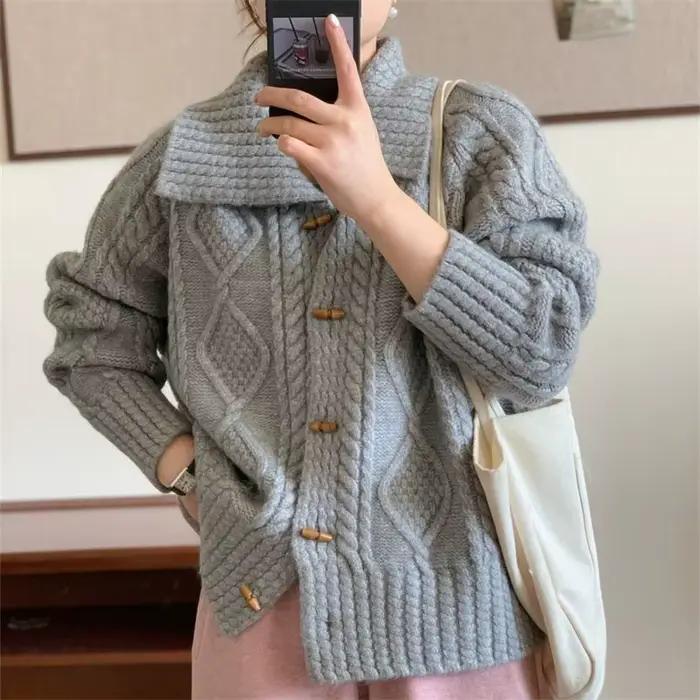 Pull à revers manteau paresseux ample collège diamant pâte frite torsions tricot Cardigan superposition