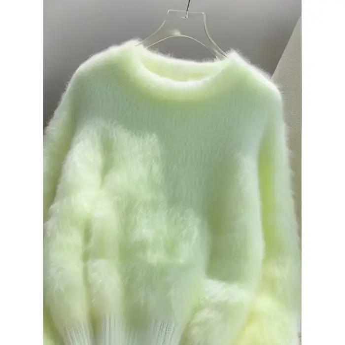 Vert en peluche porter pull tricoté femmes à manches longues mode chaud intérieur doux cireux